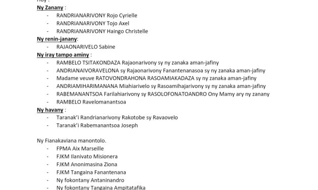 Avis de décès de Randrianarivony Rakotobe & prochaines étapes